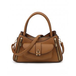 Multi-Pocket Hobo Shoulder Bag with Padlock and Zip Detail - Image 4