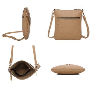 Faux Leather Multi Zipper Pockets Compact Crossbody Bag - Image 3