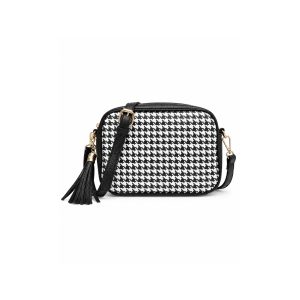 Houndstooth Crossbody Camera Bag with Tassel Charm - Image 6