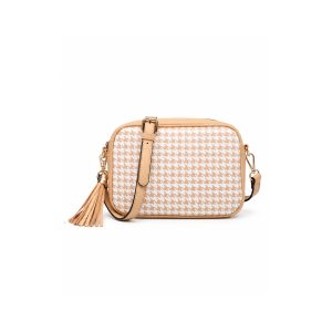 Houndstooth Crossbody Camera Bag with Tassel Charm - Image 1