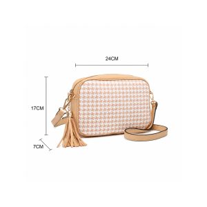 Houndstooth Crossbody Camera Bag with Tassel Charm - Image 2