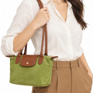 Suede-Look Mini Tote Bag with Contrast Flap & Zip Closure - Image 3