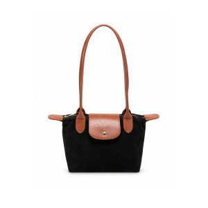 Suede-Look Mini Tote Bag with Contrast Flap & Zip Closure - Image 6