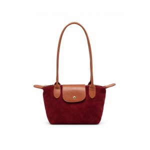 Suede-Look Mini Tote Bag with Contrast Flap & Zip Closure - Image 7