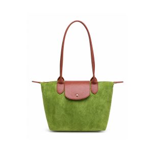 Suede Tote Shoulder Bag with Long Handles and Flap Detail - Image 10