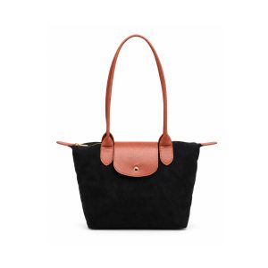 Suede Tote Shoulder Bag with Long Handles and Flap Detail - Image 7