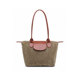 Suede Tote Shoulder Bag with Long Handles and Flap Detail - Image 11