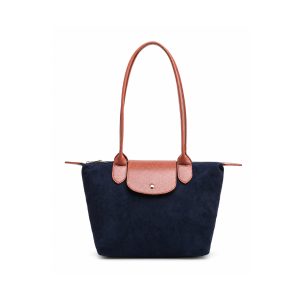 Suede Tote Shoulder Bag with Long Handles and Flap Detail - Image 8
