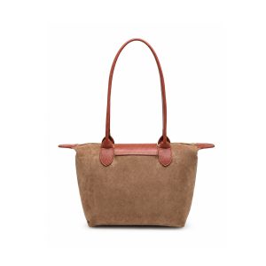 Suede Tote Shoulder Bag with Long Handles and Flap Detail - Image 5