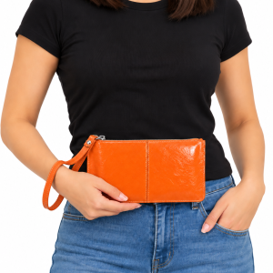 Glossy Textured Wristlet Purse Bag with Zip Closure - Image 3